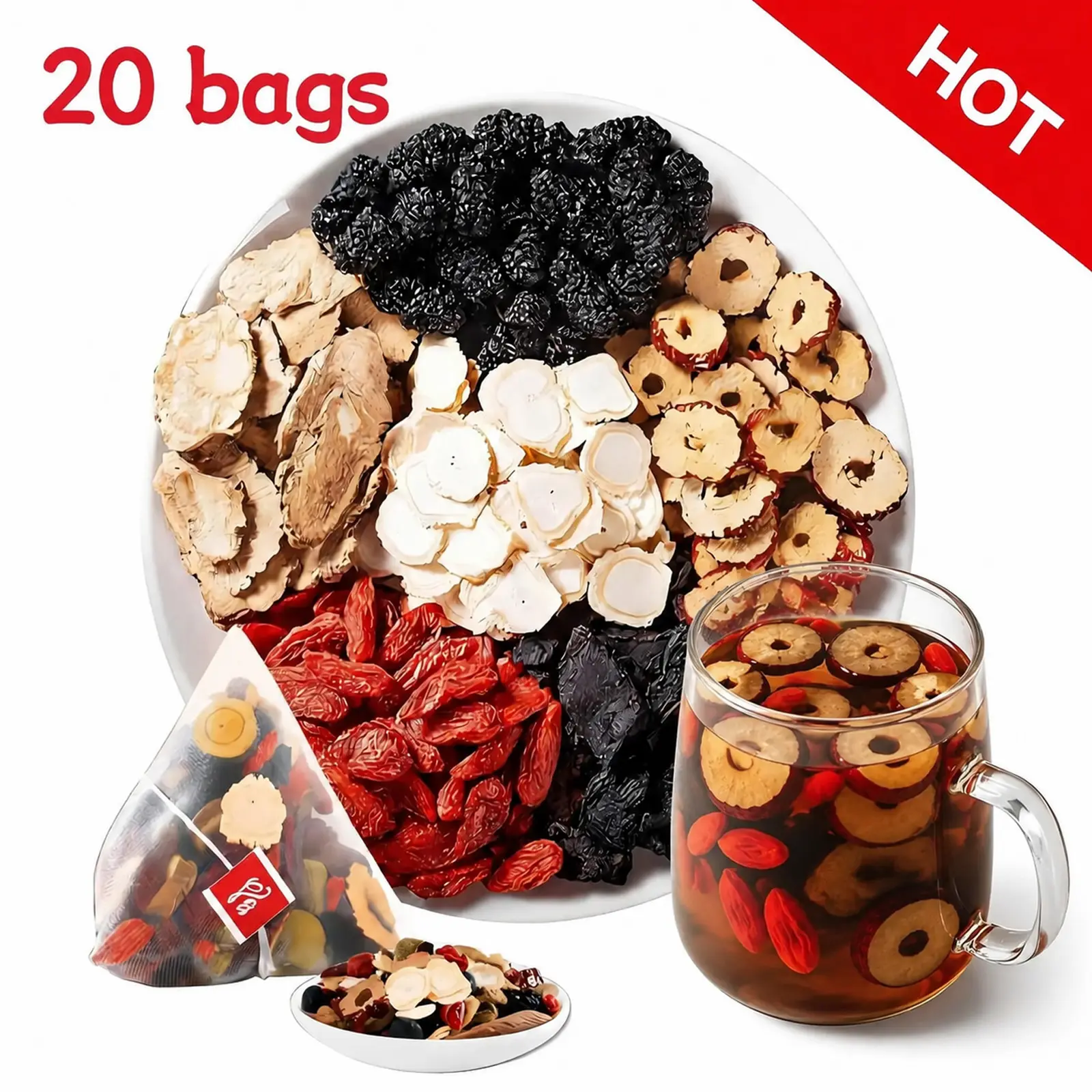 SIX Treasure Kidney Tea  Ginseng, Goji Berry, Red Date, Maca, Huangjing & Mulberry | Natural Herbal Detox & Wellness for Men & Women #Summervibes #SelfCare