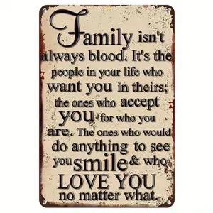 Inspirational Metal Wall Art Sign with "Family" Quote - Rustic Farmhouse Decor, Easy to Clean, Vintage Metal Sign for Home, Office, Cafe, Bedroom - Family Definition Wall Hanging Decorations