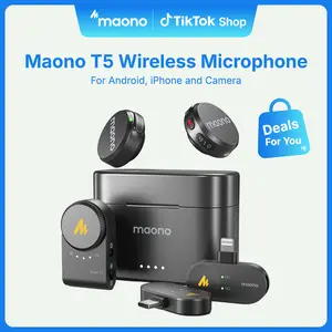 Maono T5 Magnetic Chargeable Lavalier Wireless Microphone with Charging Case, Audio Noise Reduction, Adjustable Cable, Compatible with PC Cameras, iPhones, Type-C/Lightning Android Phones, Vlogging Kit for TikTok Streaming, Recording,father'sdaygifts