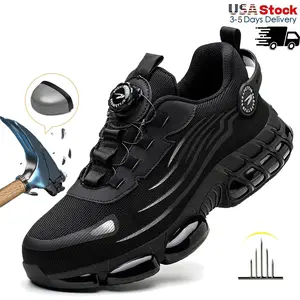 Rotary Buckle Work Sneakers Outdoor Breathable Protective Shoes Safety Industrial Puncture-Proof Anti-smash Steel Toe Shoes Men Indestructible Shoes Construction Work Shoes