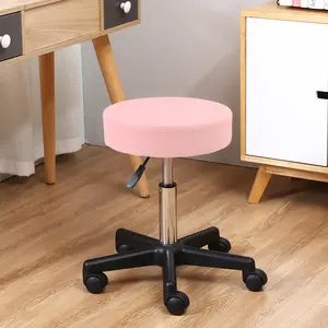 KKTONER Round Rolling Stool PU Leather Height Adjustable Swivel Drafting Work SPA Salon Stools Chair with Wheels (Pink)