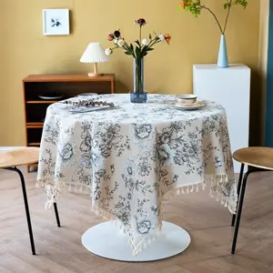 1pc Peony Print Tablecloth with Fringe, Vintage Luxury Dining Mat, Kitchen, Restaurant, Party, Wedding, Indoor & Outdoor Use