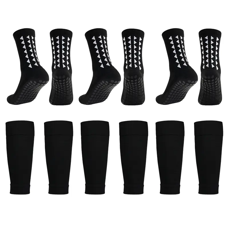 Men's Anti-Slip Soccer Grip Socks + Shin Guard Sleeves - Non-Slip Athletic Socks for Football Training & Competition Gripsock