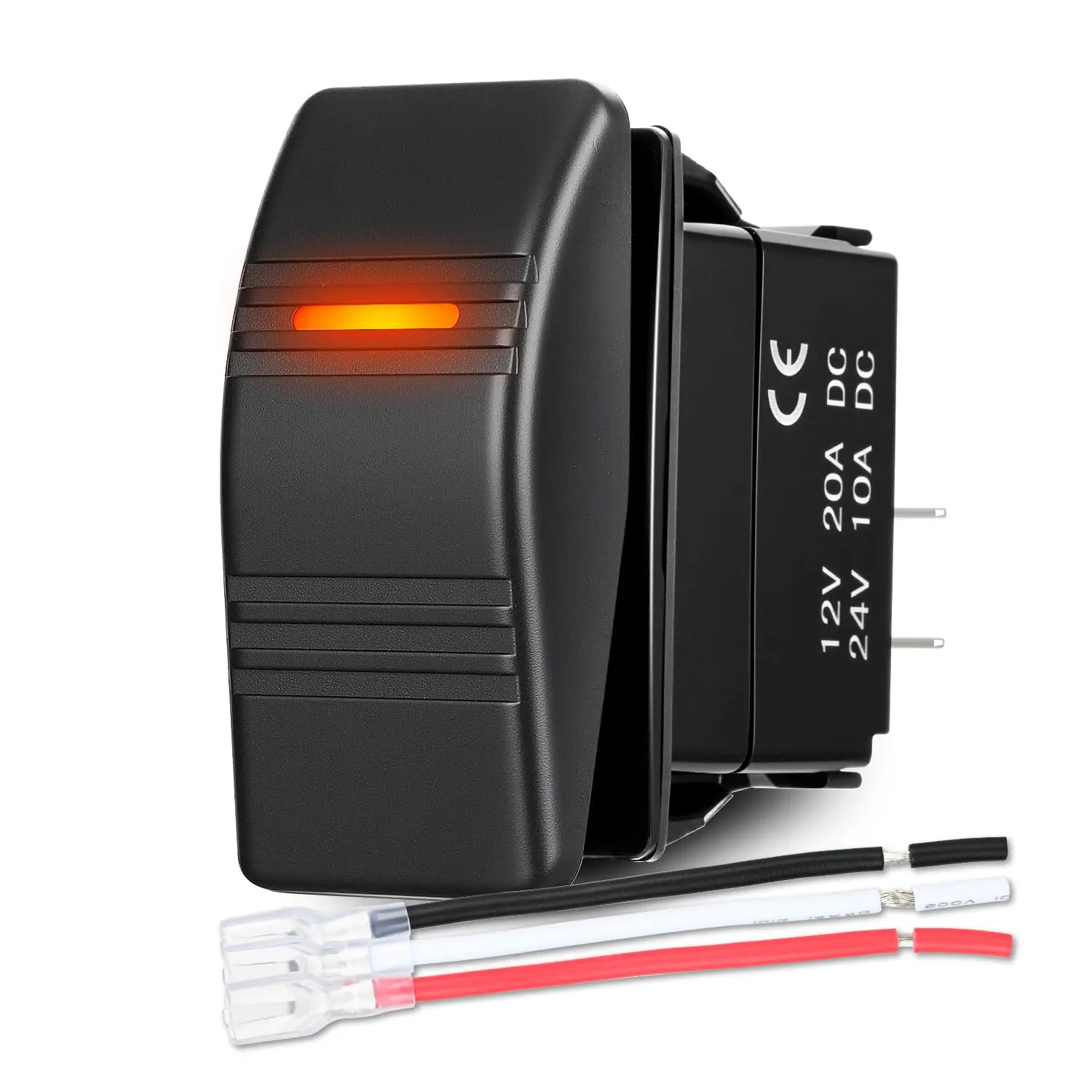 Nilight Marine LED Light Bar Rocker Switch - 1x 2-Pin SPST On-Off Toggle with Orange Backlit, 20A/12V 10A/24V, Jumper Wires Set, ABS+PC Control for Cars, SUV, Yacht, ATV, Outdoors Use