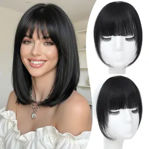 Thick French Bangs Clip in Bangs Human Hair 11g, Natural Look Fringe Hairpiece for Women, Seamless Clip in Bangs Real Hair Extensions for Daily Wear