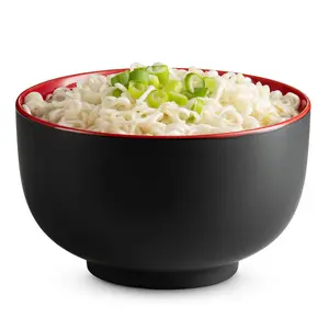 2024 KooK Ramen Bowl, Soup Bowl, Japanese Noodle Bowl Set, Ceramic, Large Capacity, For Ramen, Udon, Soba, Pho and Soup, Microwave and Dishwasher Safe, 34 oz, Set of 4 (Black/Red)