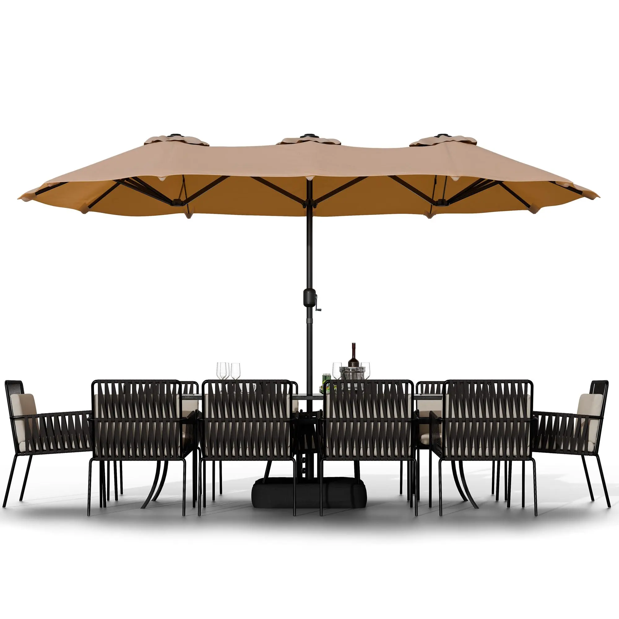 Garvee 15FT Large Patio Umbrella with Base Included, Outdoor Double-Sided Rectangular Shade with Crank Handle for Poolside Lawn, Deck & Garden