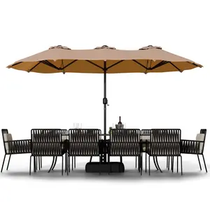 Garvee 15FT Large Patio Umbrella with Base Included, Outdoor Double-Sided Rectangular Shade with Crank Handle for Poolside Lawn, Deck & Garden