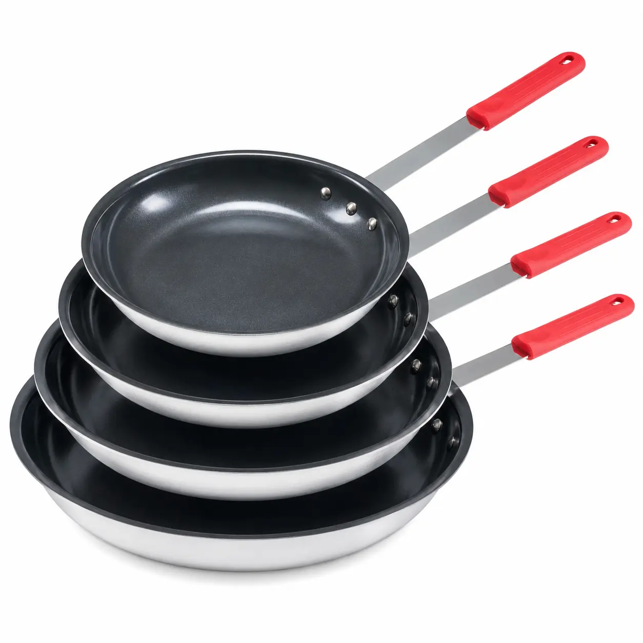Non Stick Aluminum Skillet Heavy-Duty Frying Pan with Reinforced Coating Red Handle Dishwasher and Oven Safe for Everyday Cooking