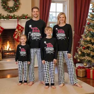 Christmas Family Pajamas Holiday Christma Pajama Family Matching Pjs Sets Xmas Jammies Nightwear Santa Hat Print Tops + Plaid Pants Sleepwear