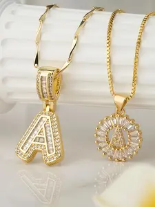 2 Sets of Initial Letter Pendant Necklaces for Women 14K Gold-Plated with Cubic Zirconia Fashion Jewelry Ideal for Anniversary Valentine’s Day Gifts Adjustable Length 17–19 Inches