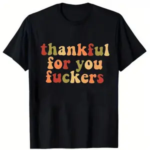 Men's Thankful For You Cotton T-Shirt Multicolor Autumn Leaves Print Thanksgiving Day Gift Fashionable Round Neck Short Sleeved Top Perfect For Birthdays Halloween Thanksgiving Christmas