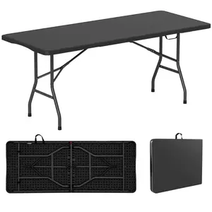 COSTWAY - 6 ft Portable Folding Table 350 LBS Fold-in-Half Table with HDPE Tabletop-Black