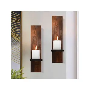 Wall Candle Sconces Set Of 2, Decorative Wooden Candle Holder, Farmhouse Candle Sconce, Living Room Wall Decoration