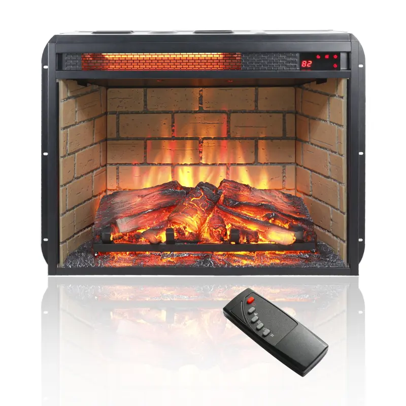 23-in Infrared Quartz Heater Fireplace Insert - Woodlog Version with Brick, Adjustable, Touch Sensor, Timer, 5000 BTU/Hour, 120V, Sheet Metal, Tempered Glass, Plastic Components, Home Indoor Heat + Flame Decor, Overheat Safe, 24x8.2x18.1", Standard Plug