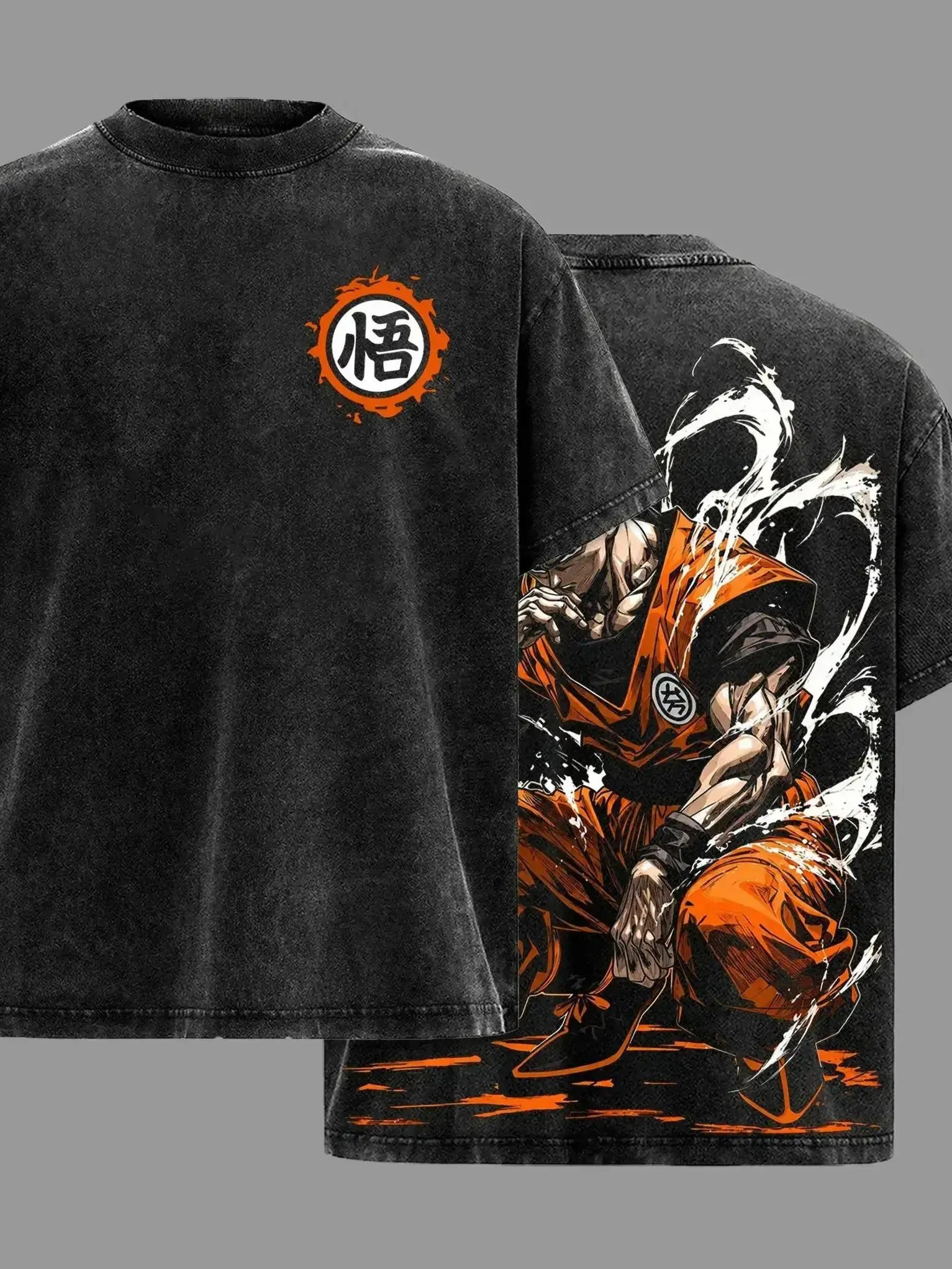 Men's Oversize Casual Retro Round Neck Gohan Beast Vintage Washed T-Shirt - Heavyweight Cotton, Double-Printed Fade-Resistant Manga Graphics, Drop Shoulder Menswear Y2K DBZ Fan Streetwear