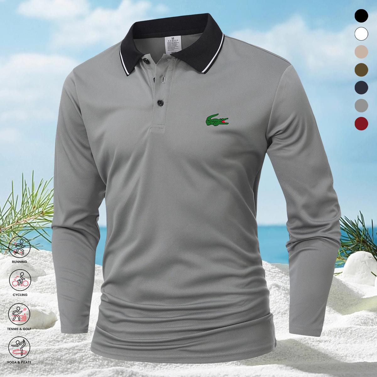Men’s Stretchable Long Sleeve Polo Shirt, Casual Golf Apparel Ideal for Spring and Autumn