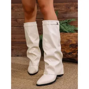 Women’s large-size mid-calf boots, 2025 autumn–winter new fashion shark-style classic buckle boots, a stylish design suitable for fashionable and avant-garde women, durable and comfortable footwear