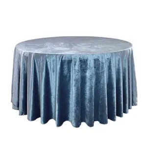 120 Inch Round Velvet Tablecloth Dusty Blue
