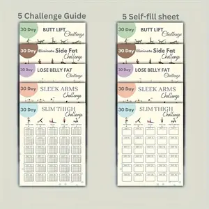 30-Day Home Workout Challenge Poster Bundle | 10pcs Fitness Plan for Arms, Thigh, Butt, Belly Fat & Side Fat Toning