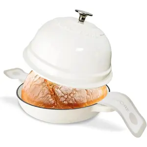 Dutch Oven for Bread Baking,6 Quart Enamel Bread Oven for Sourdough,10.5"Bread Oven with Lid,Bread Pans for Homemade Bread,White Thick Enamel Bread Pan-with  Baking Mat&Recipe,Gifts for Family