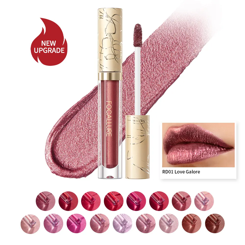 Focallure Glam Metallic Liquid Lipstick #RD01 Love Galore - Sparkly Lipstick, Radiant Glamour Gloss, Lightweight, Smooth, Long-Lasting, Waterproof Hold, All Skin Types Beauty Cosmetic