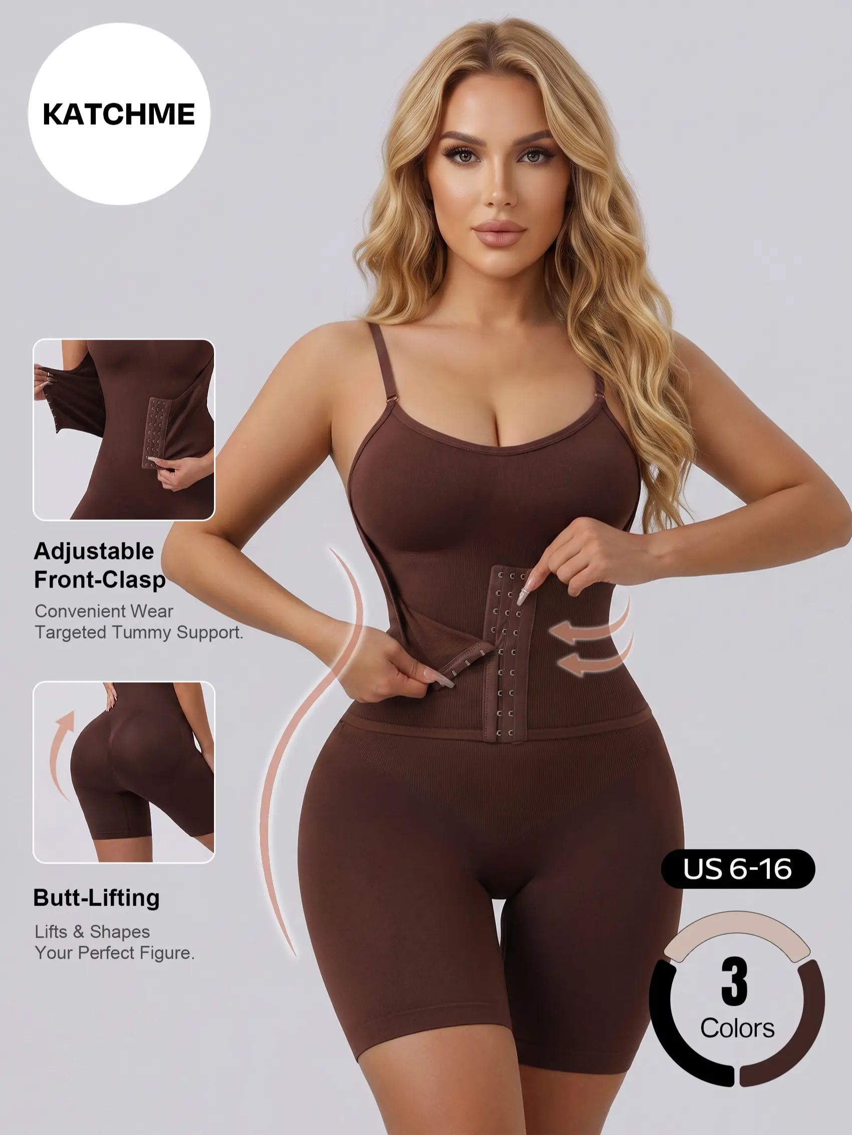 Katch Me COZY Women's Adjustable Thin Strap Front-Clasp Seamless Playsuit, Stretchy Peach Lift Moisture-Wicking Daily Outfit, Lightweight Figure Flattering Pill-Resistant Casual Bodysuit