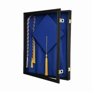 CRDC CroBlissful "37x28" Graduation Shadow Box Frame Large Wood Display Case with Stick Pins Hanging Hardware Graduation Gown Display Memory Shadow Box for Cap Gown Diploma Stole Cords (Black)