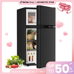 Summervibes[Limited Stock] Antarctic Star 3.2 Cu.Ft. Mini Refrigerator with Freezer, Double Door Compact Fridge with Adjustable Removable Shelves, for Dorm/Apartment/Office/Basement
