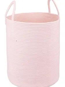 Cotton Rope Laundry Basket Hamper for Girls Kids Baby Nursery Hamper Bin Woven Storage Basket for Living Room Girls room Boho Tall Rope Baskets for Blanket Toys Large light pink