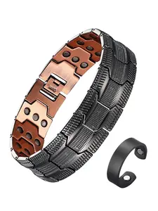 Vintage Copper Color Magnetic Bracelet and Ring Set, Strong 3500 Gauss Magnets, Unisex Business Style Jewelry for All Seasons, Wearable Jewelry