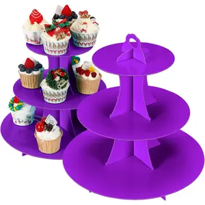 2 count 3-Tier Cupcake Stand, Cake Stand holder, Tiered DIY Cupcake Stand Tower for Dessert Table Displays, Birthday Theme Party Favors Decoration, Floral  Party, 12" W x 12.8" H, Purple