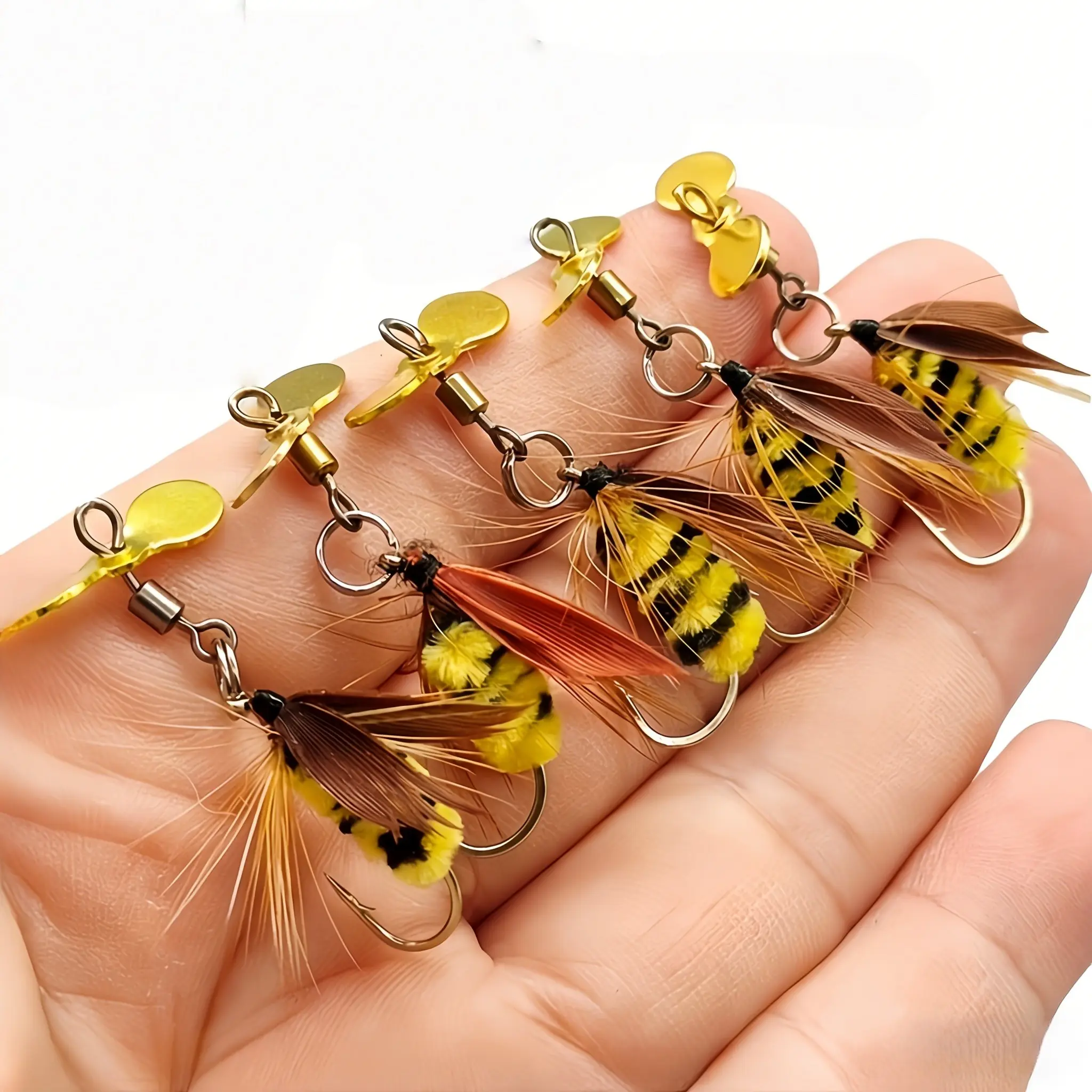 5pcs Bionic Fly Fishing Lures Carbon Steel Bee & Dragonfly Design Rotating Sparkle Foam Suitable for Trout Bass Hand-Tied Mixed Colors Fishing Lures Kit Fishing Tackle Fishing Accessories Fishing Equipment