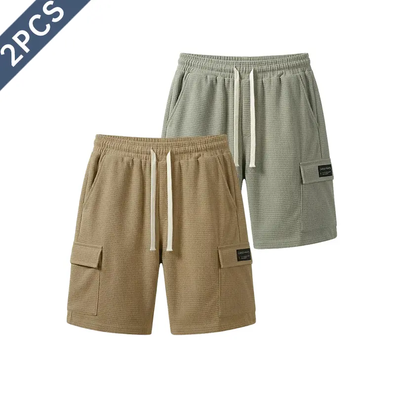 2-pack men’s athletic casual shorts, mid-length shorts for summer with a waffle texture, elastic waistband and drawstring; comfortable and breathable—ideal for the beach, outdoor hiking, everyday wear, and commuting. 2-pack men’s athletic casual shorts, mid-length shorts for summer with a waffle texture, elastic waistband and drawstring; comfortable and breathable—ideal for the beach, outdoor hiking, everyday wear, and commuting.