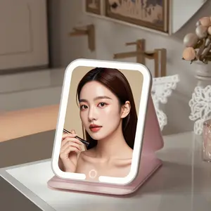 Lightweight Portable Mirror - Foldable LED Light for , LightAdjustable, Desktop Fill Light for Student Dormitory & OfficePink Decor Gift travel Leather