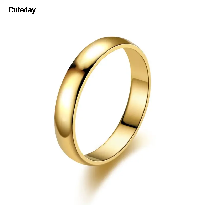 FashionUS - 2023 New Fashion Simple Smooth Stainless Steel Ring for Women and Men Classic Gold Color Couple Rings Wedding Engagement Jewelry