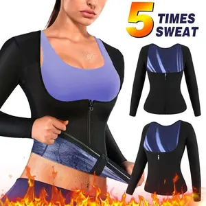 Women's Long Sleeve Zip Up Sauna Sweat Suit Tank Top, Heat Trapping Compression Waist Trainer Sauna Vest Shirt, Women's Athletic Tee Shirt, Workout Gym Exercise Activewear, Gym Wear for Fall Winter, Women Sportswear