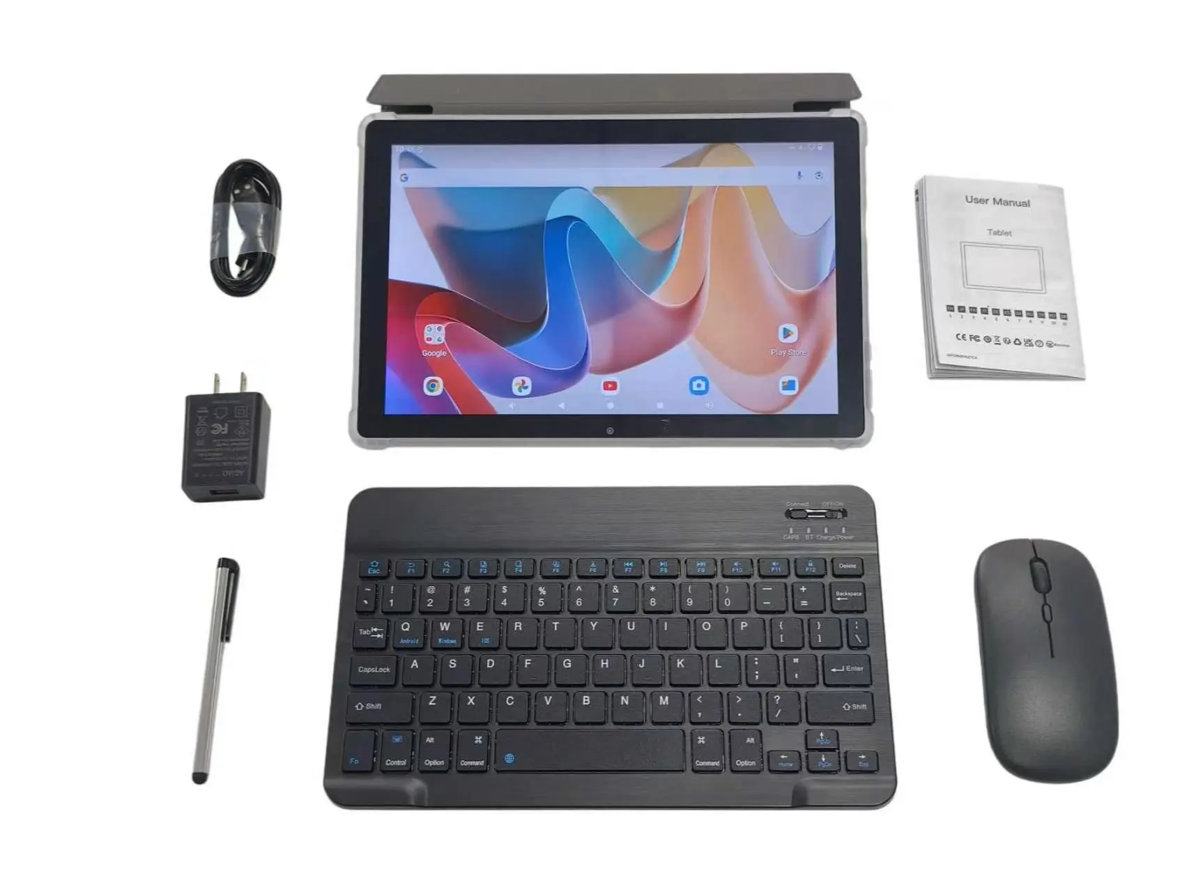 2026 BMAX-I9 Plus Wi-Fi Tablet (Space Gray) - 10.1-inch, Android 15/GMS, 5G Wi-Fi, Bluetooth 5.4, Widevine L1, Dual Cameras, with Keyboard, Case, Mouse, USB-C Adapter, for Study & Work