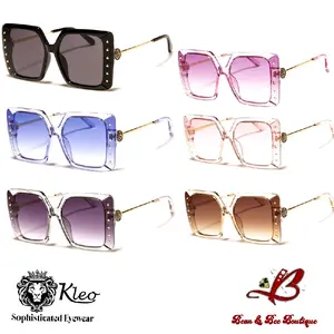 Kleo Elegant Edge Sunglasses with Gold Accents, Gradient Lenses, Metal Arms Striking Square Frame, Lion Head Detail and Meticulously Crafted Studd Detail - Casual, Minimalist, Basic, Comfort, Dress, Womenswear, Summer uv400 protection Pink