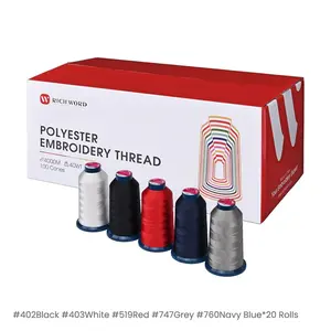Richword 4000m 100 Rolls Black White Red Grey Blue 108D/2 40wt Polyester Embroidery Thread for Versatile Projects