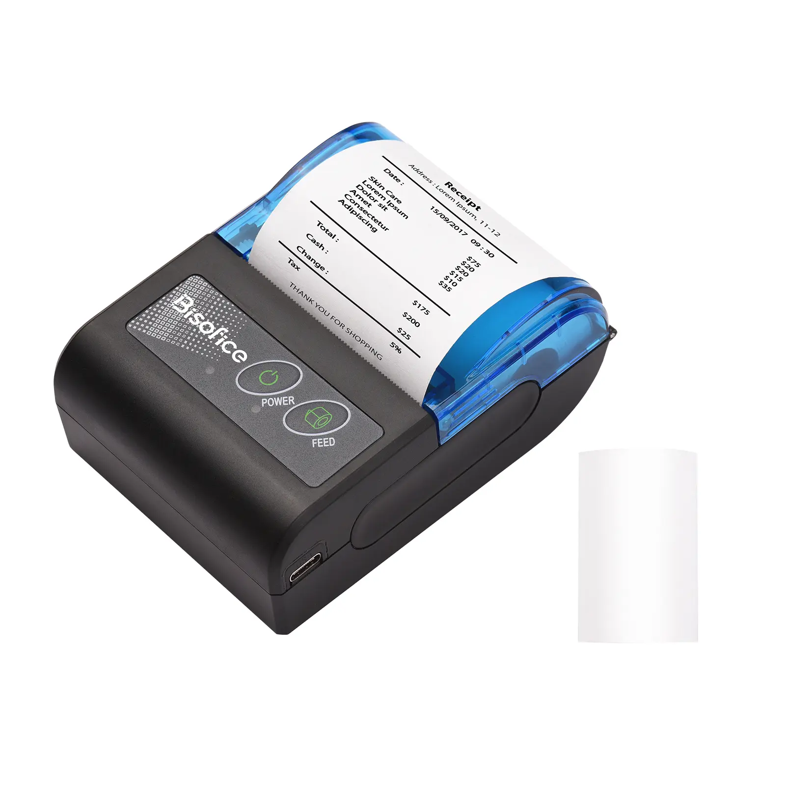 Portable Mini Thermal Printer 2 Inch Wireless USB Receipt Bill Ticket Printer with 58mm Print Paper Compatible with IOS Android Windows for Restaurant Sales Retail