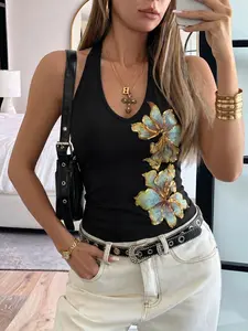 🔥 Viral Sequin Floral Halter Top | Y2K Baddie Aesthetic, Slim Fit & Sparkly Design! Perfect for Night Out & Retro Streetwear OOTD ✨#HalterTop #SequinTop #Y2KFashion #BaddieStyle #TikTokFashion #NightOutOOTD