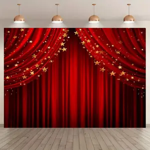 Star & Curtain Pattern Backdrop, 1 Count Colorful Background Banner, Photo Props Background Cloth, Indoor & Outdoor Wall Decoration, Ornaments