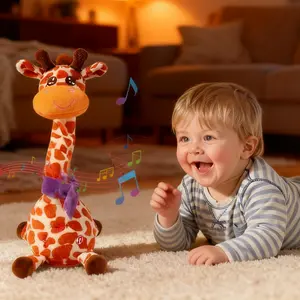 MIAODAM Easter Day Toy Talking Giraffe Stuffed Animal Baby Toy Electronic Rattle For Kids Repeating What You Say Sing 10 Songs Toy For Easter Gift