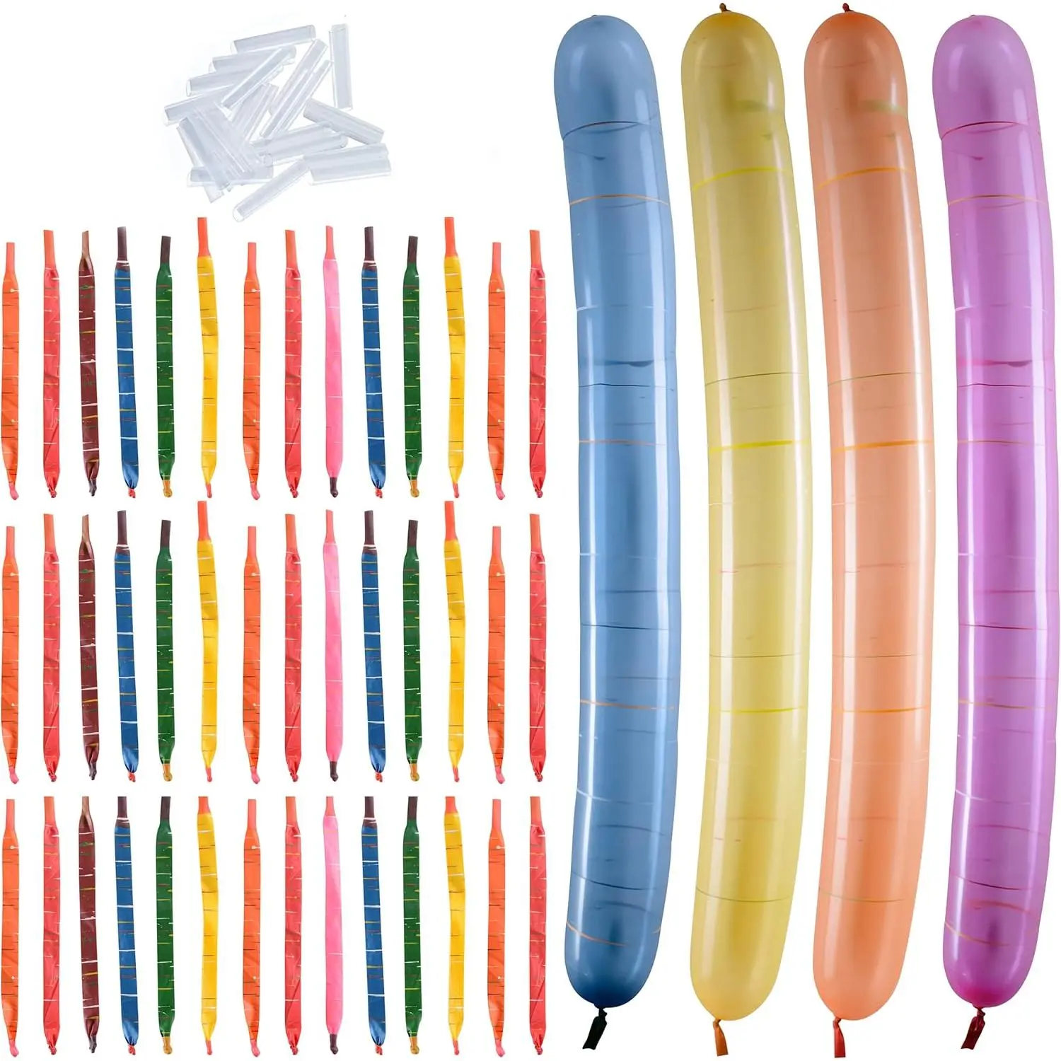 100 Rocket Balloons Assorted Colors |   Flying Balloon w/Whistling Noise, Multicolor Long Balloons Animals Kit |   Balloon Arch Kit, Birthday, Halloween, Gender Reveal Party Decoration, w/o Pump