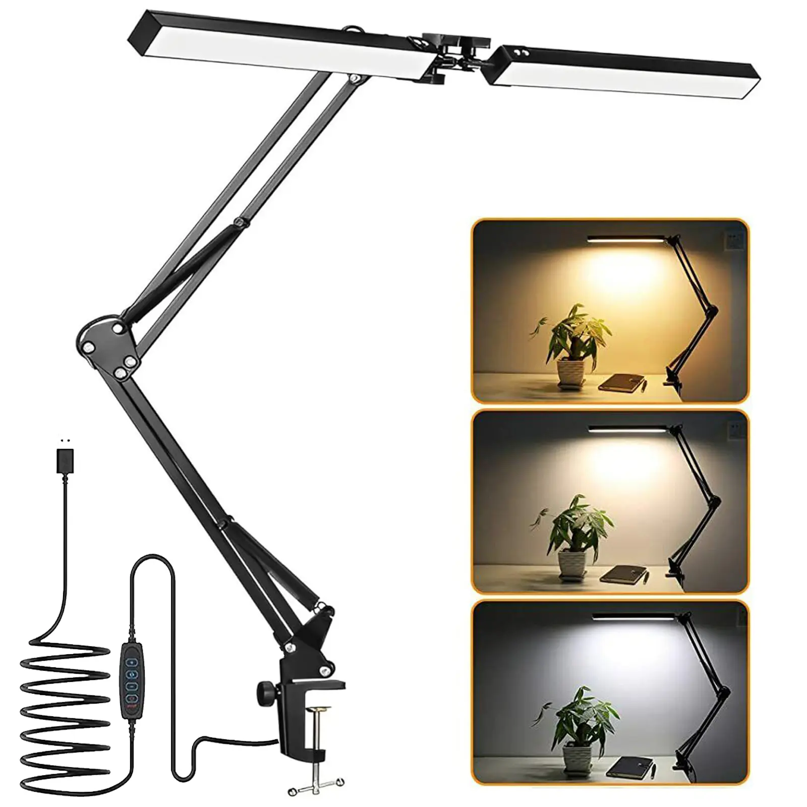 Metal Desk Lamp with Clamp, Swing Arm, 29'' Architect Adjustable Gooseneck Table Lamp, Clip Desk Lights for Home Office, Work, Study, Reading, Black