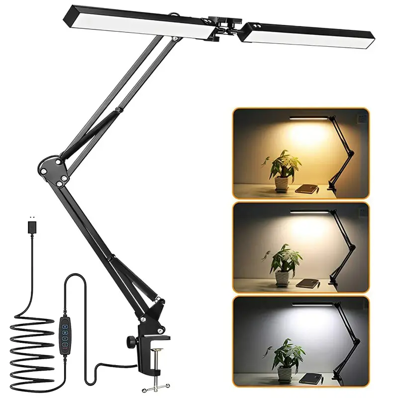 Metal Desk Lamp with Clamp, Swing Arm, 29'' Architect Adjustable Gooseneck Table Lamp, Clip Desk Lights for Home Office, Work, Study, Reading, Black