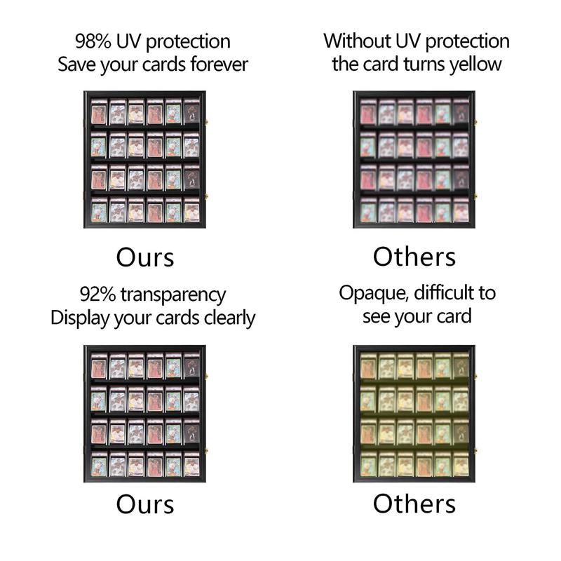 IHEIPYE Baseball Card Display Case 24 Graded Sport Card Display Case Vertical Wall Mount with Clear View and UV Protection Acrylic Door for Baseball Football Basketball Hockey Trading Card Collection, Black