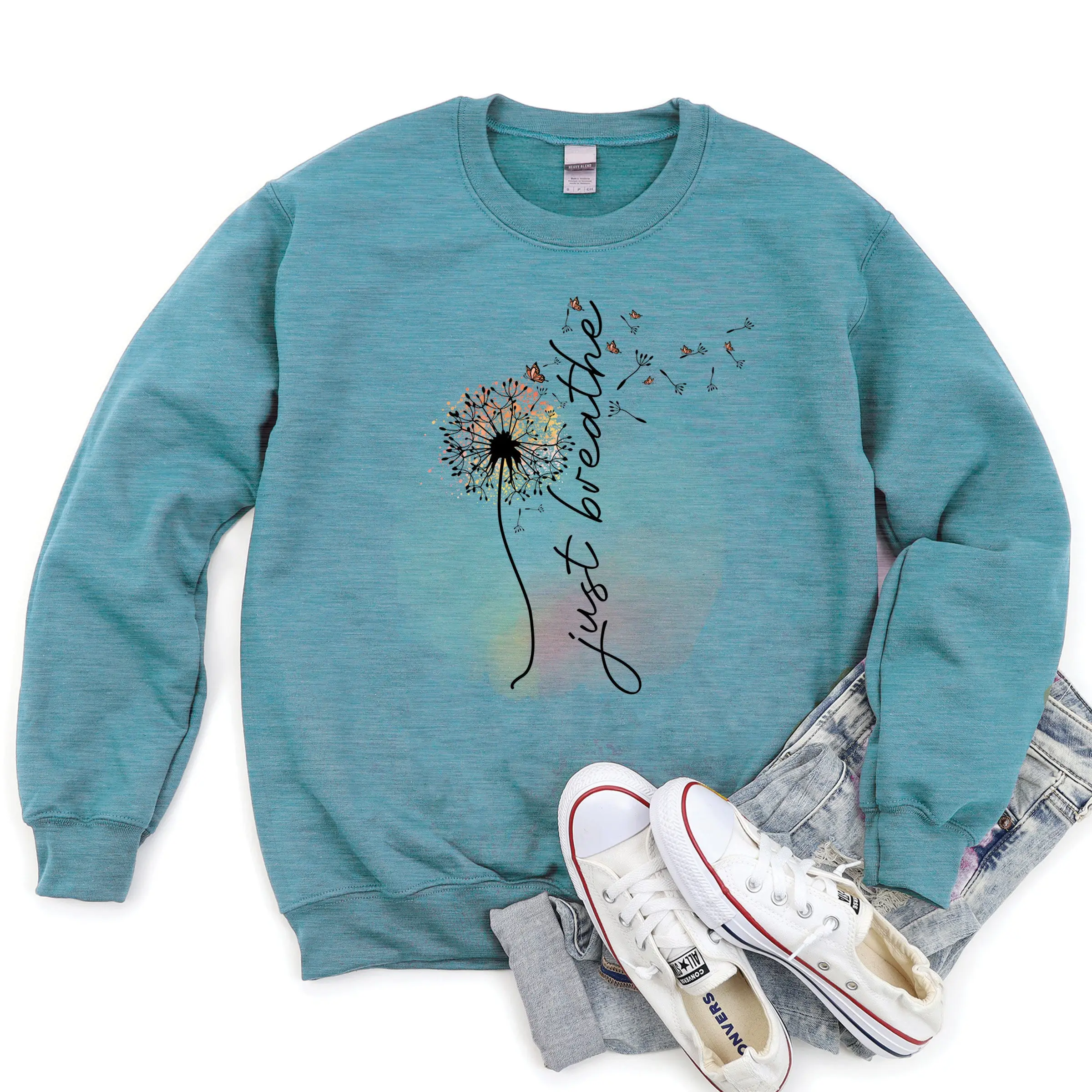 Just Breathe Sweatshirt - Heather Lagoon