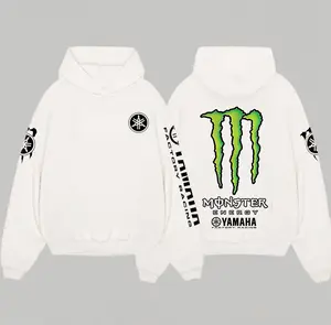 Classic White & Black Monster Graphic Hoodie, Long Sleeve Pullover Cotton Hooded Sweatshirt, Unisex Casual Hip Hop Shirt (S–5XL)